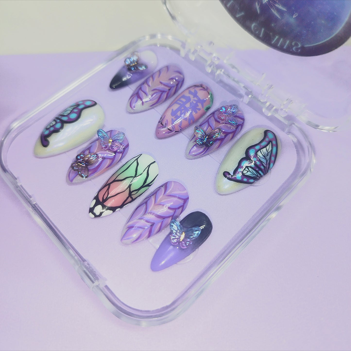 Shinobu from Demon Slayer inspired press-on nails