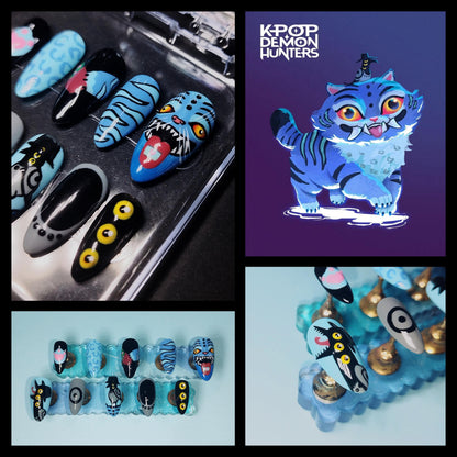 Derpy the Tiger and Susie the Bird from K-POP Demon Hunters Movie Inspired Press On Nails