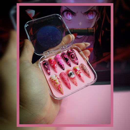 Nezuko - Demon Slayer anime inspired Press-On Nails