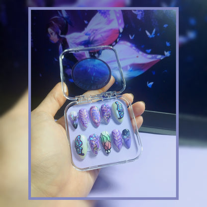 Shinobu from Demon Slayer inspired press-on nails